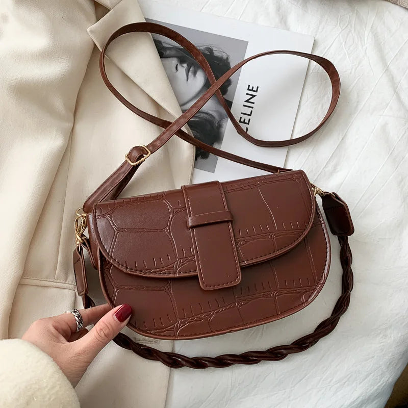 Vintage PU Leather Shoulder Saddle Bag for Women