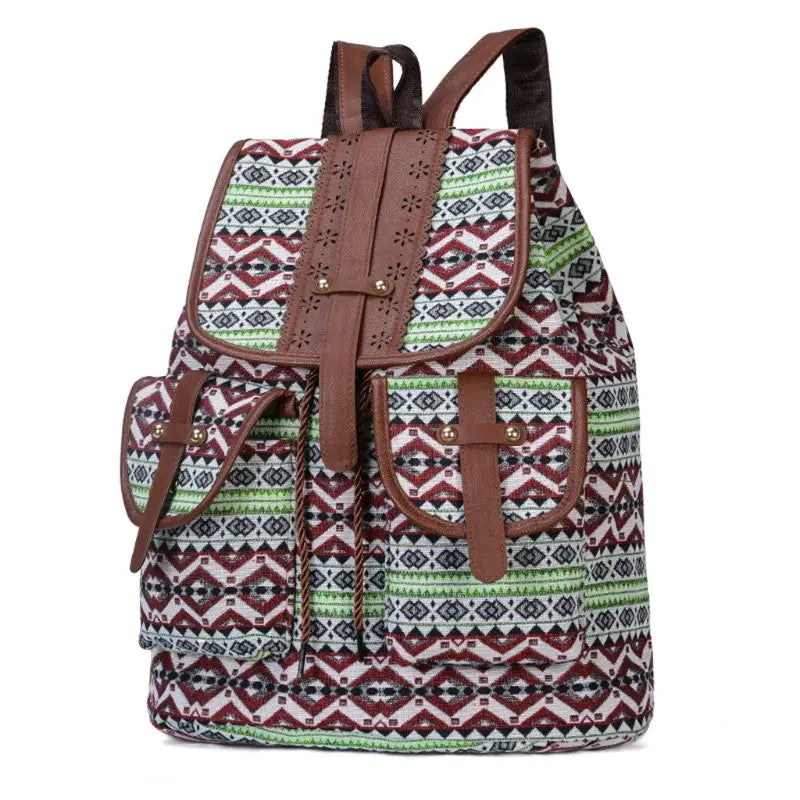 Boho Retro Vintage Women Backpack Drawstring Canvas Bagpack