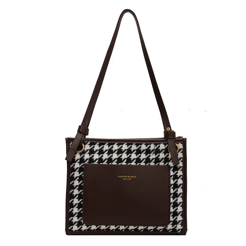Winter Vintage Shoulder Bag Women Tote Plaid Pacthwork High Handbags