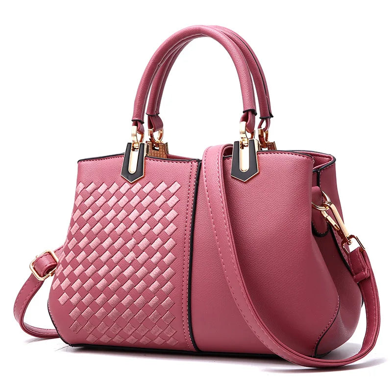 Embroidered Shopper Tote Thread Braided Shoulder Bag