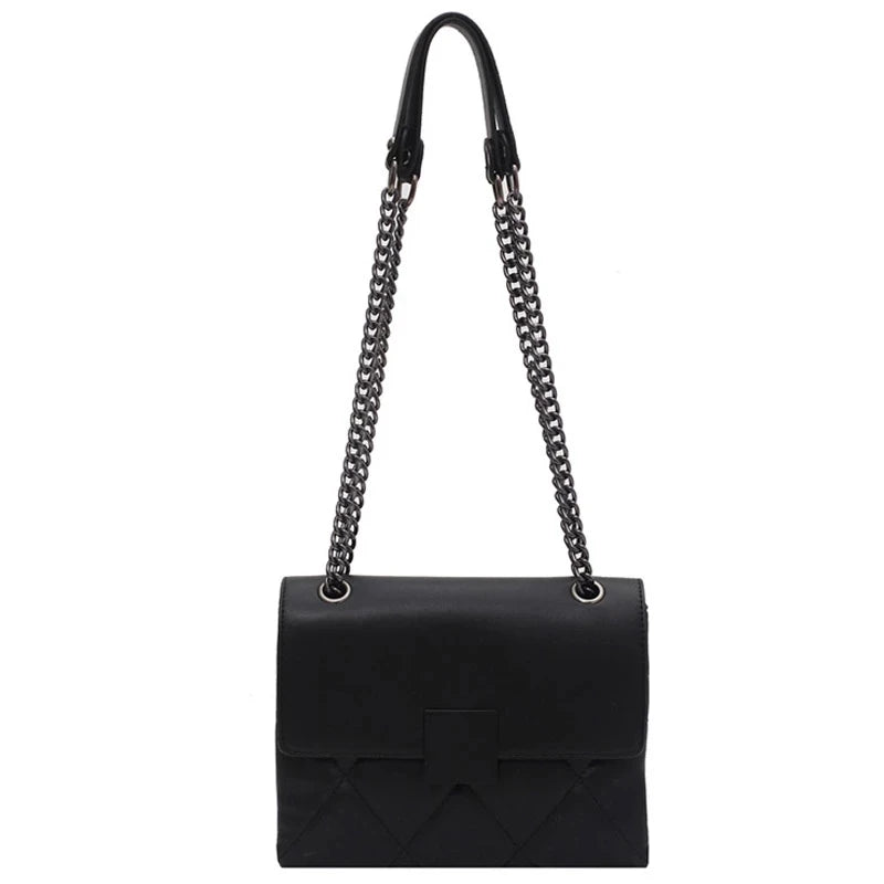 Lattice Square Crossbody Bag PU Leather Women's Handbag Chain Shoulder Bag