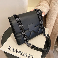 Lattice Square Crossbody Bag PU Leather Women's Handbag Chain Shoulder Bag