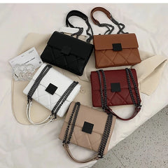 Lattice Square Crossbody Bag PU Leather Women's Handbag Chain Shoulder Bag