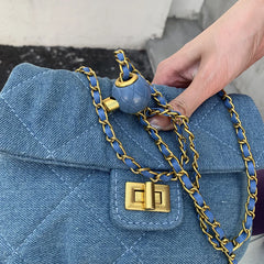 Summer Denim Mini Crossbody Bag Women Casual Lingge Chain Jeans Shoulder Bag