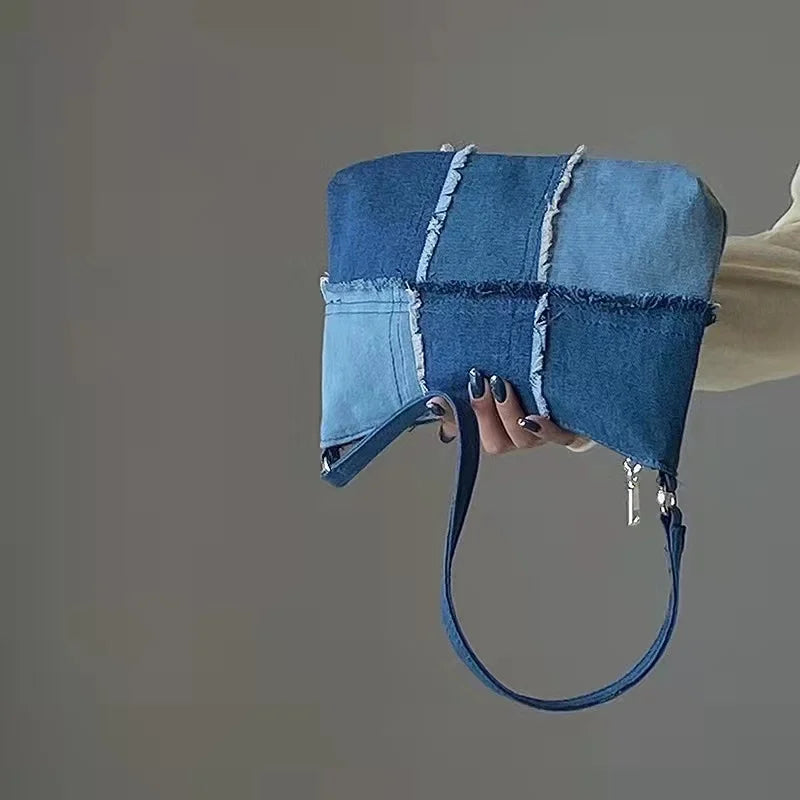 Women's Denim Patchwork Shoulder Bag Retro Handbag Totes Cell Phone Bags