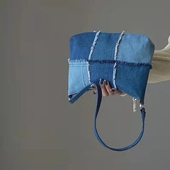 Women's Denim Patchwork Shoulder Bag Retro Handbag Totes Cell Phone Bags