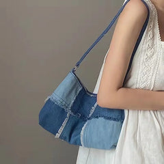 Women's Denim Patchwork Shoulder Bag Retro Handbag Totes Cell Phone Bags