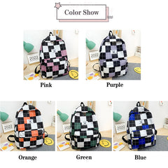 Plaid Nylon Backpack for Women Unisex Travel Daypack Book Bag