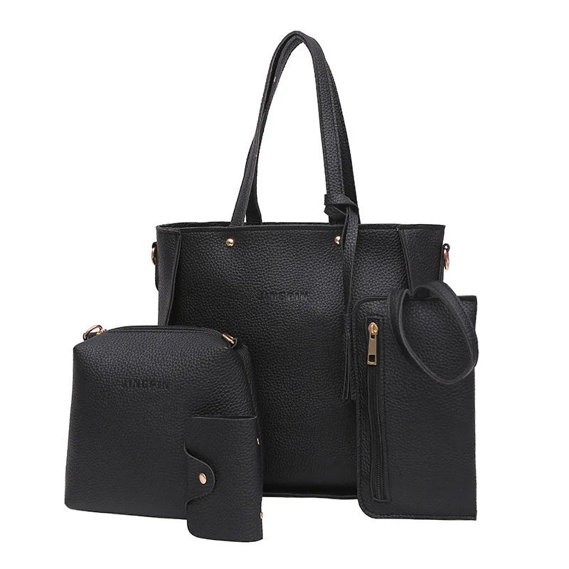 4Pcs Women Casual Zipper Handbag Shoulder Messenger Tote Purse Clutch