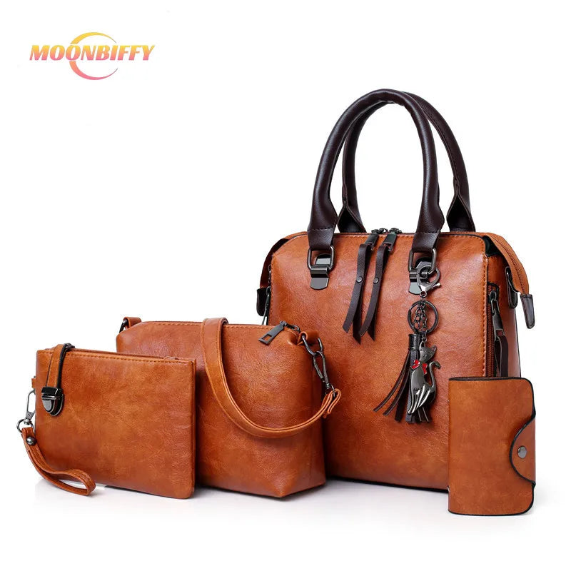 4pcs Women Composite Bags High Ladies Handbags Female PU Leather Shoulder