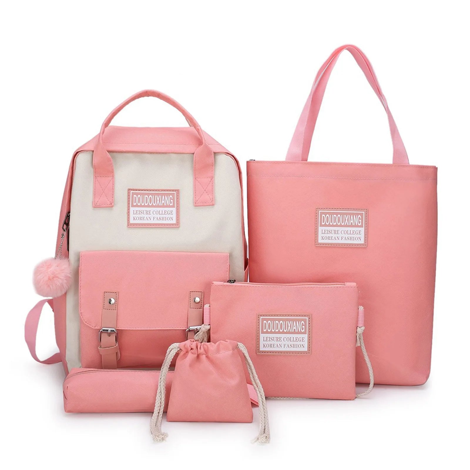 5Pcs Canvas Backpacks School Bags for Teenage Girls Bookbags Students