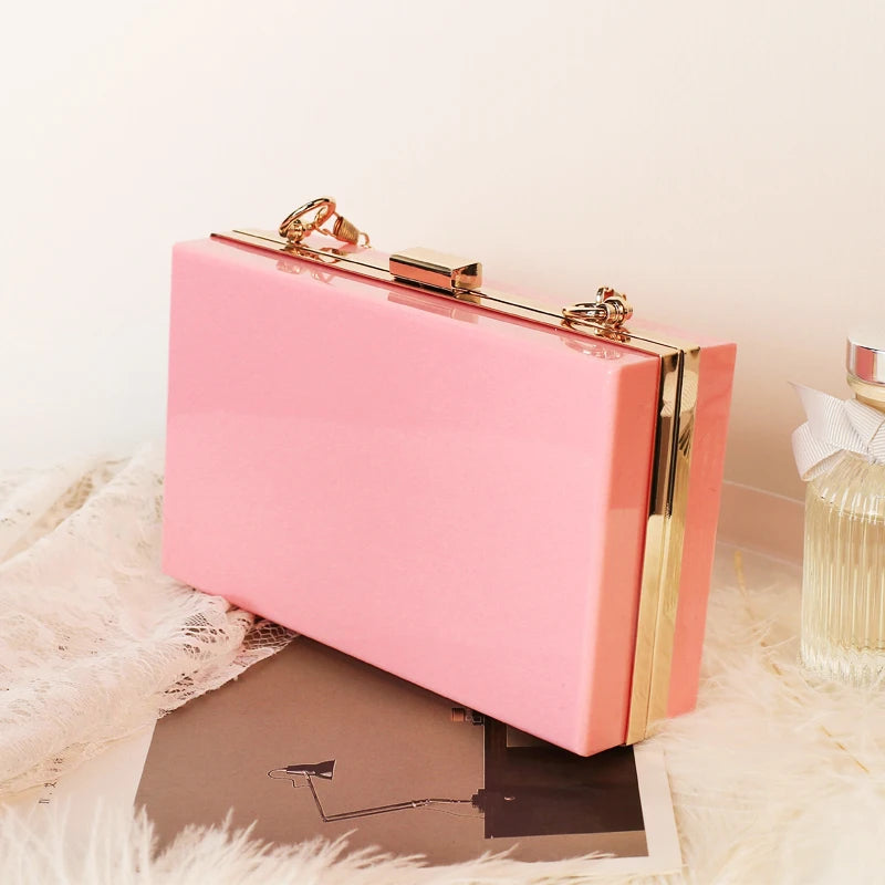 Clear Acrylic Women Clutch Bag Chain Shoulder Evening Handbag Beach Bag