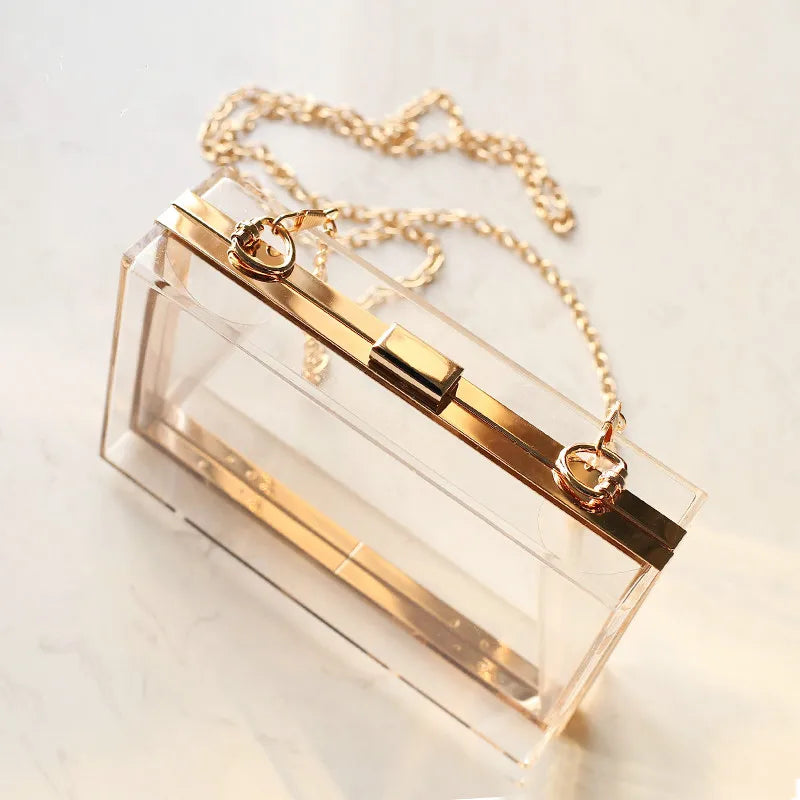 Clear Acrylic Women Clutch Bag Chain Shoulder Evening Handbag Beach Bag