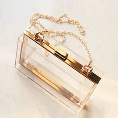 Clear Acrylic Women Clutch Bag Chain Shoulder Evening Handbag Beach Bag