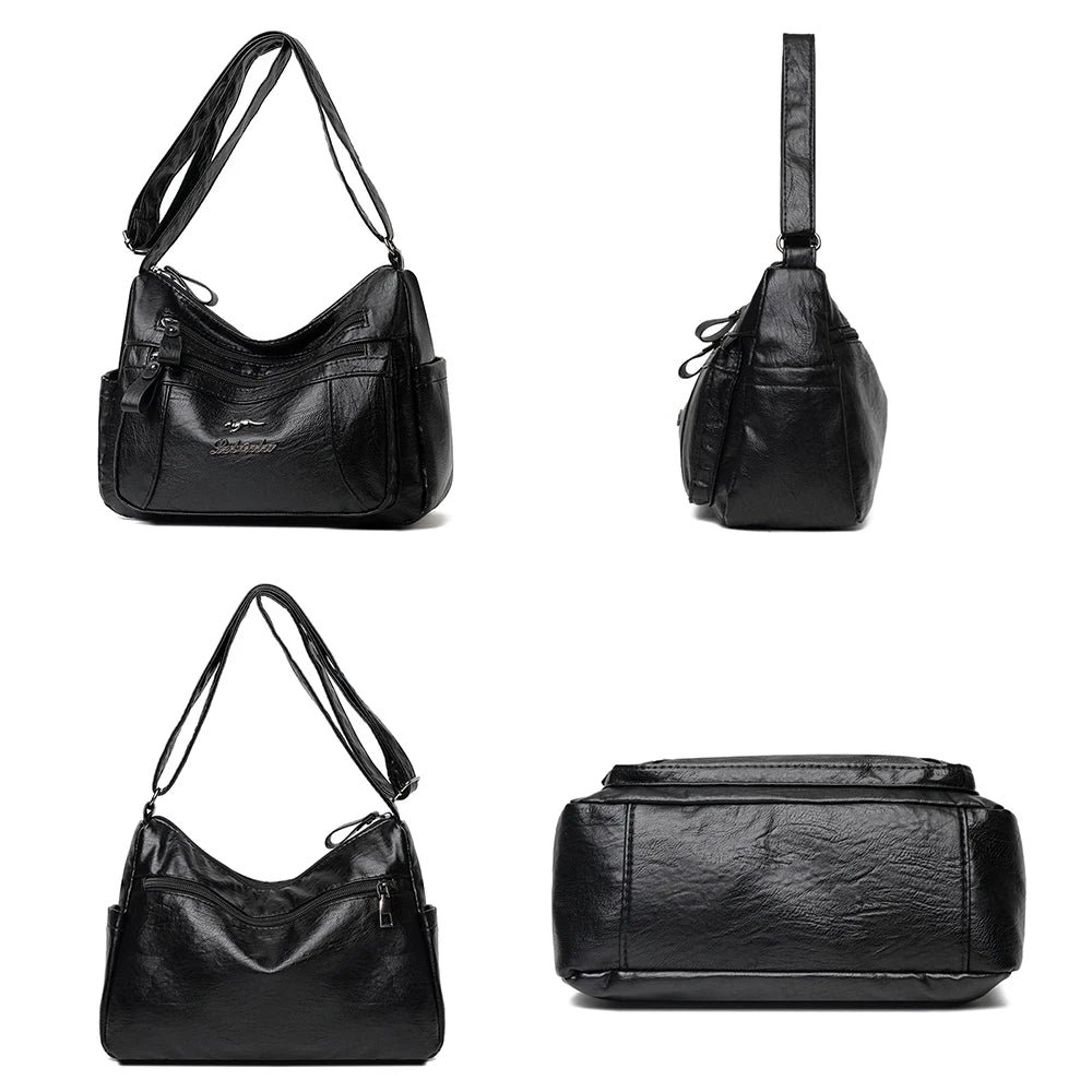 High Capacity Vintage Leather Women Shoulder Bag Crossbody Hobo