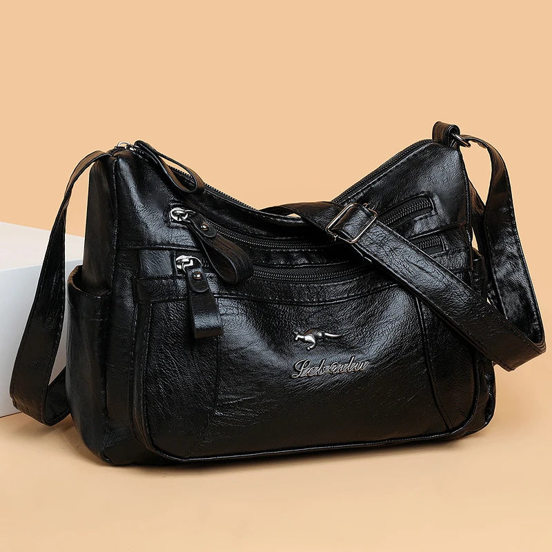 High Capacity Vintage Leather Women Shoulder Bag Crossbody Hobo