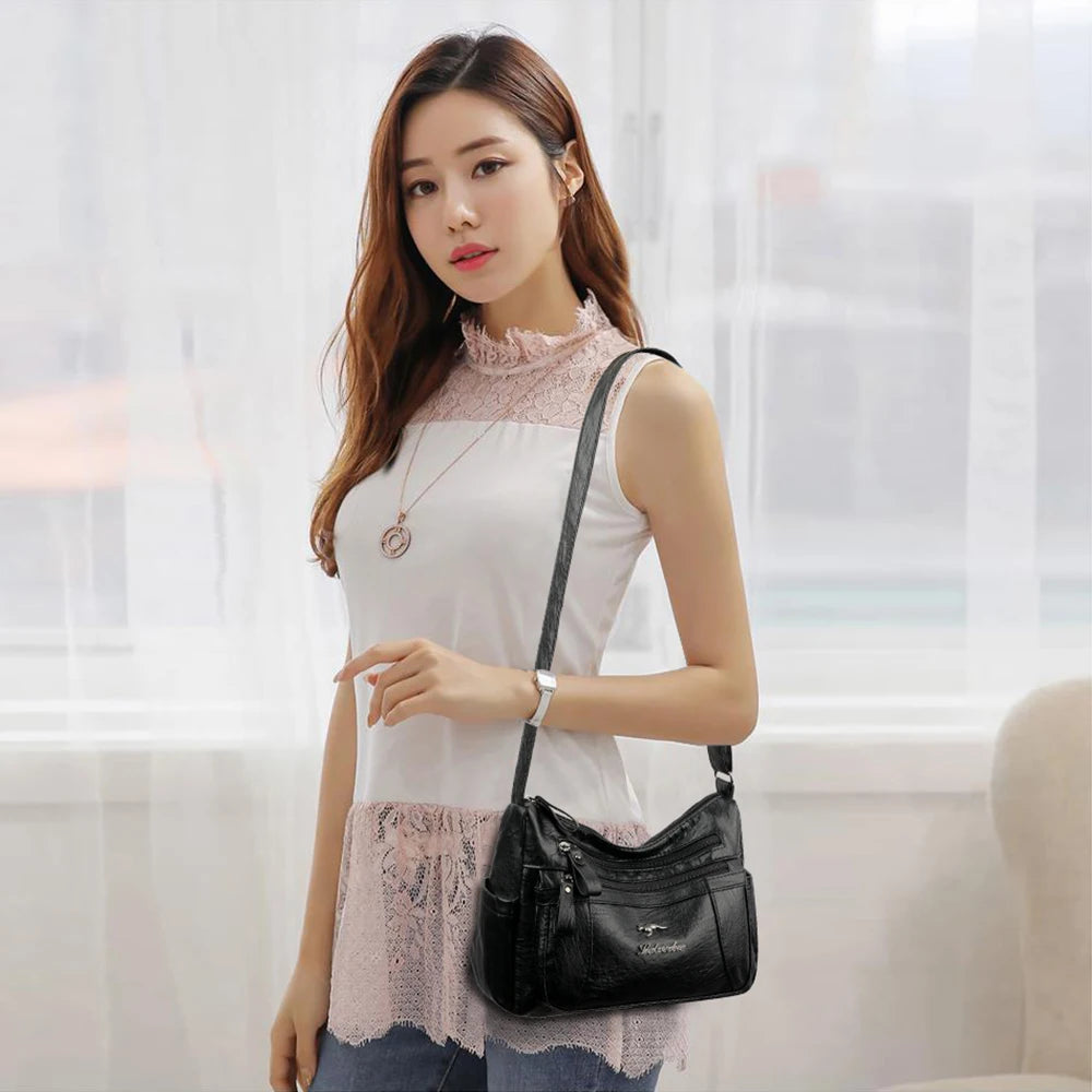 High Capacity Vintage Leather Women Shoulder Bag Crossbody Hobo