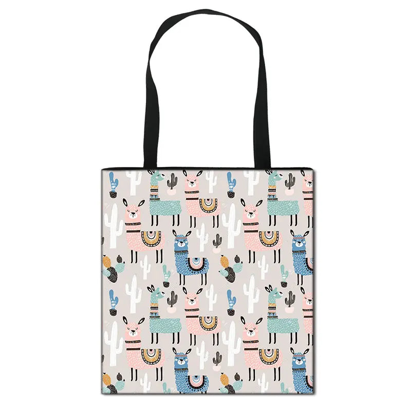 Animal Print Shoulder Bag Alpaca Sloth Ferrets Eco Reusable Shopper
