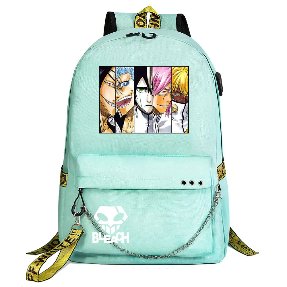 Anime Bleach Boys Girls Kids School Book Bags Women USB Chain Backpack