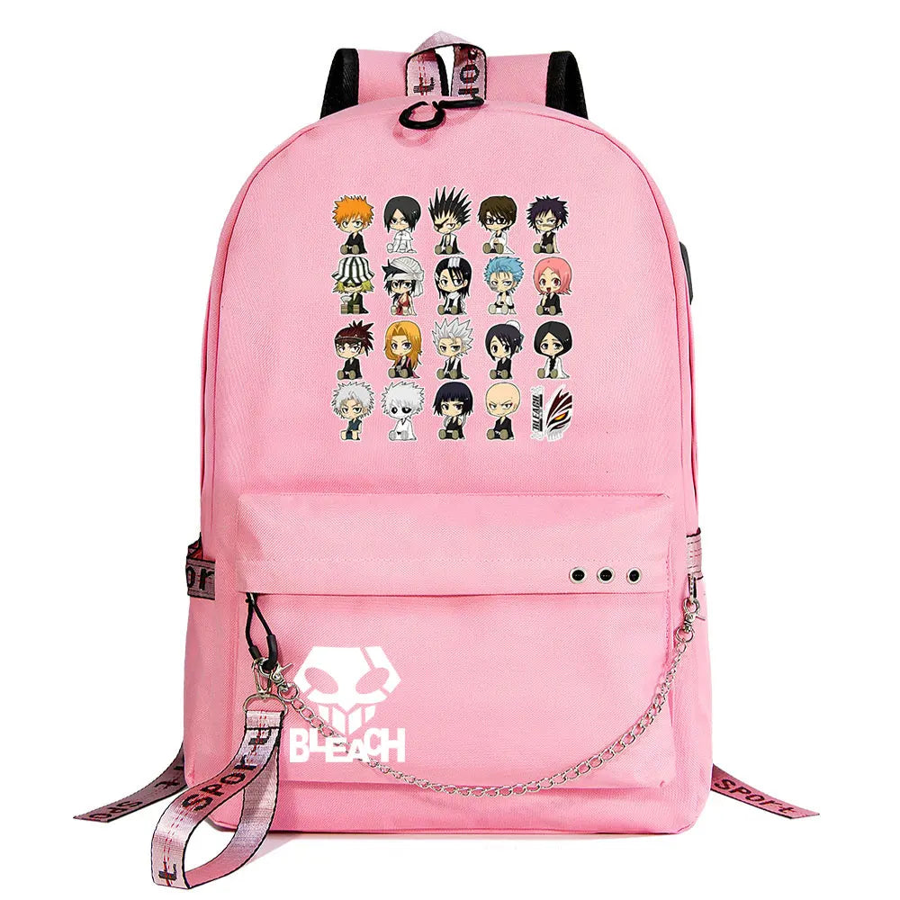 Anime Bleach Boys Girls Kids School Book Bags Women USB Chain Backpack