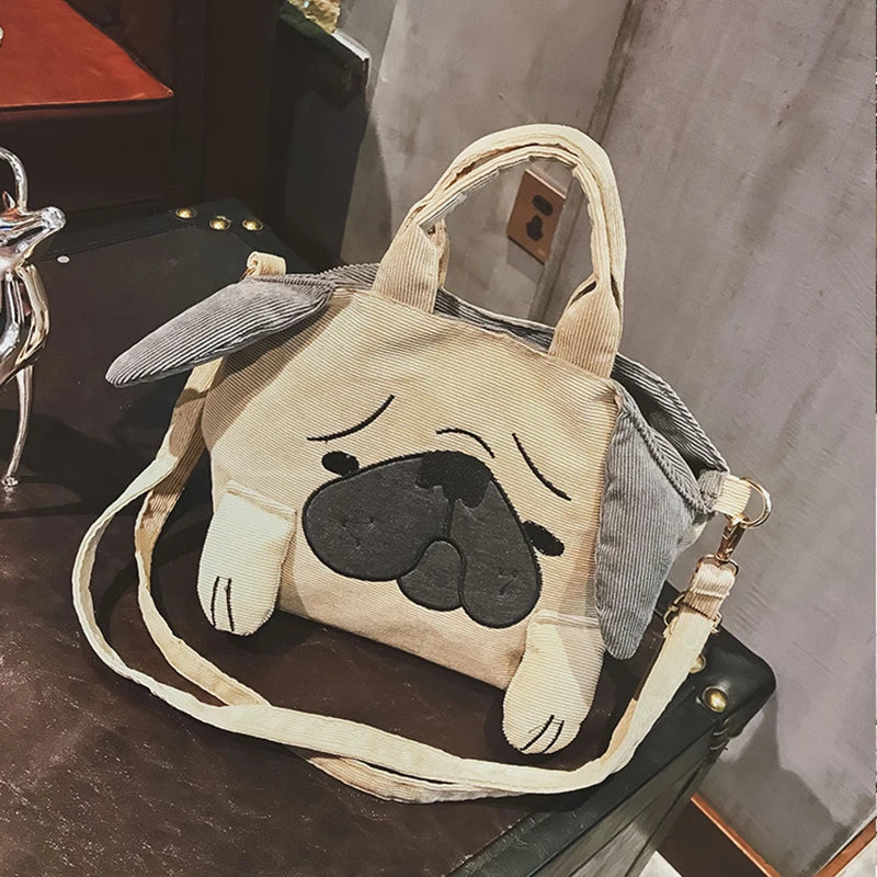 Pug Dog Corduroy Messenger Bag - Casual Travel Totes Shoulder Bags