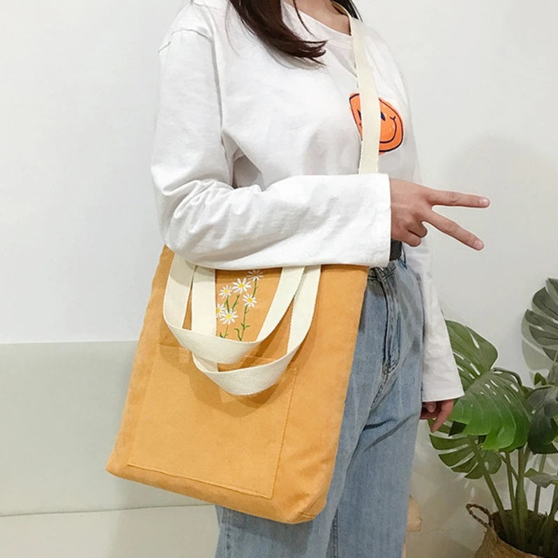 Arrival Women Handbag Lady Corduroy Bag Solid Printed Daisy Shoulder Bag