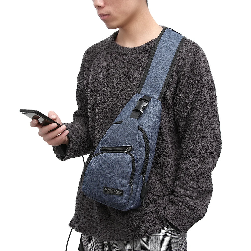 Arrival Men's Shoulder Bag USB Charging Crossbody Anti Theft Chest Bag