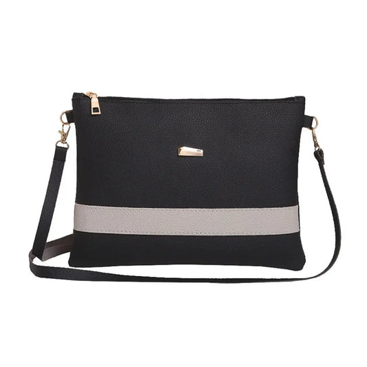 PU Leather Stripe Zipper Handbag Crossbody Messenger Bag