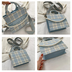 Arrival Square Shoulder Bag Women Flower Handbags Plaid Tote