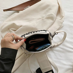 Vintage Bucket Bag PU Leather Handbag Women's Chains Hasp Small Bag