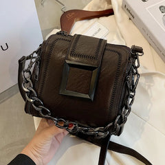 Vintage Bucket Bag PU Leather Handbag Women's Chains Hasp Small Bag