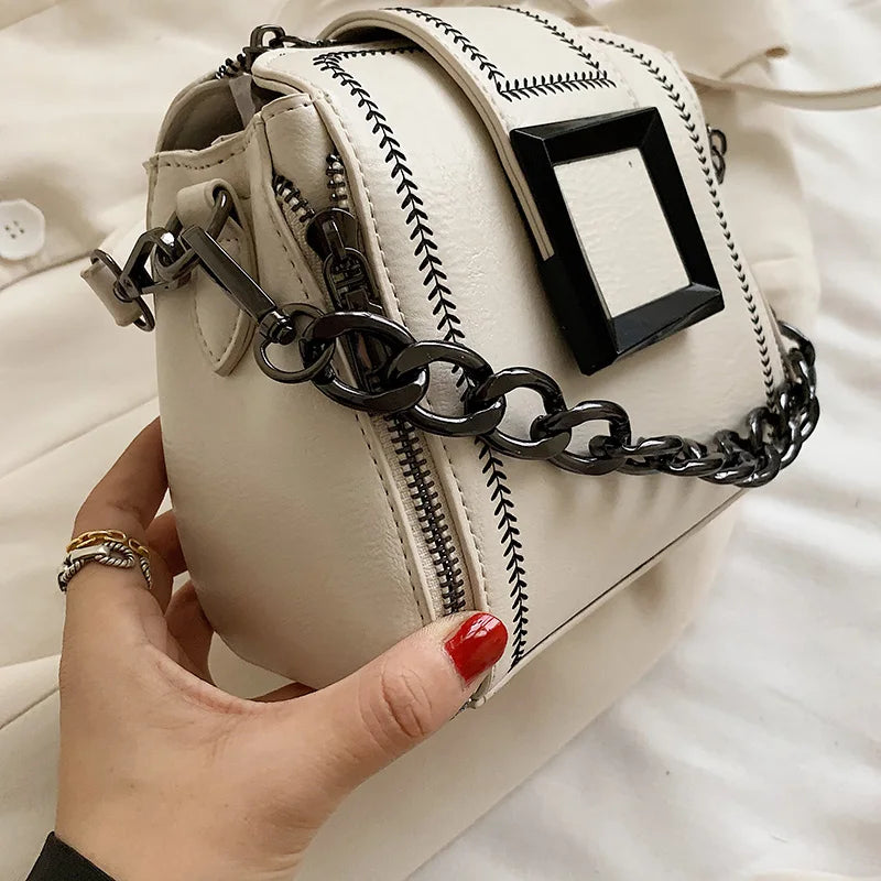Vintage Bucket Bag PU Leather Handbag Women's Chains Hasp Small Bag