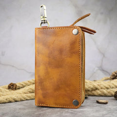 Vintage Men Leather Key Bag Holder Zipper Storage Pack