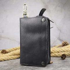 Vintage Men Leather Key Bag Holder Zipper Storage Pack