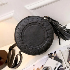 Arrival Women Bag PU Leather Shoulder Bag Tassel Round Vintage Beach Bag