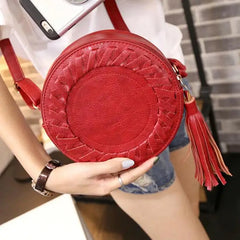 Arrival Women Bag PU Leather Shoulder Bag Tassel Round Vintage Beach Bag