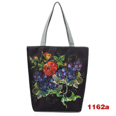 Women Canvas Shoulder Bag Flower Birds Travel Beach Crossbody Bag