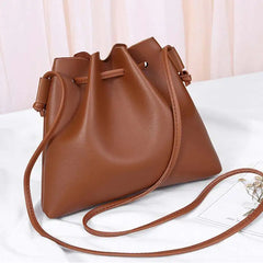 Women Messenger Bag PU Leather Handbag Solid Tassel Bucket Shoulder Bag
