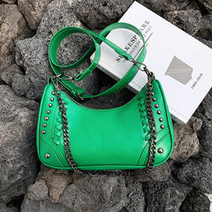 Arrivals Chains Rock Rivet Crossbody Bag Women Pu Leather Shoulder Bag