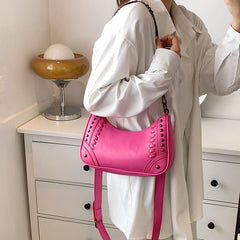 Arrivals Chains Rock Rivet Crossbody Bag Women Pu Leather Shoulder Bag