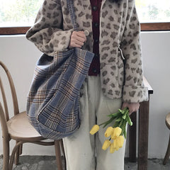 Arrive Women Woolen Canvas Bags Scottish Pattern Vintage Plaid Female Tote Handb
