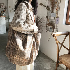 Arrive Women Woolen Canvas Bags Scottish Pattern Vintage Plaid Female Tote Handb