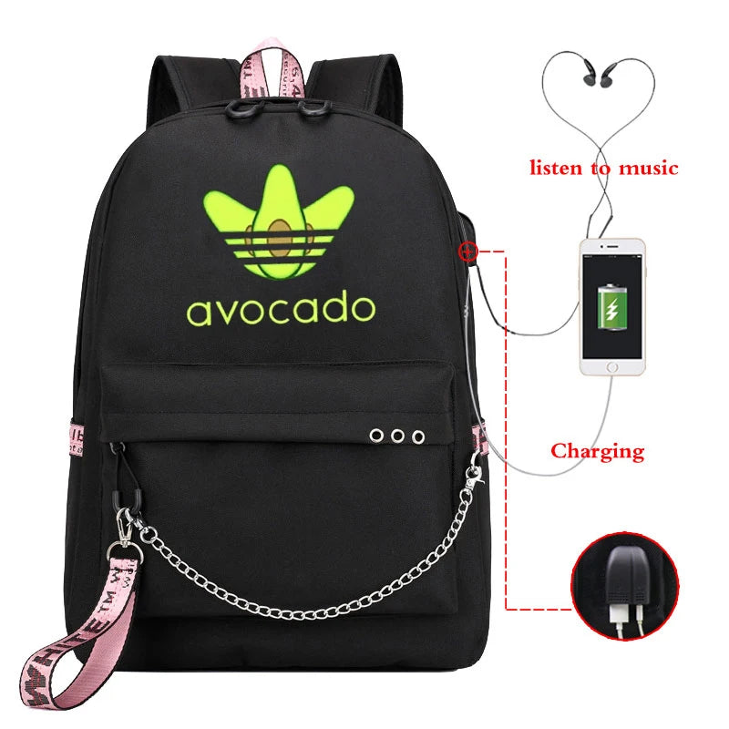 Avocado Mochila Para Ninas Girls&Boys Usb Cable School Bag Travel Teenager Backp