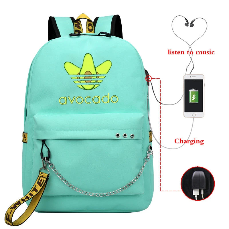 Avocado Mochila Para Ninas Girls&Boys Usb Cable School Bag Travel Teenager Backp