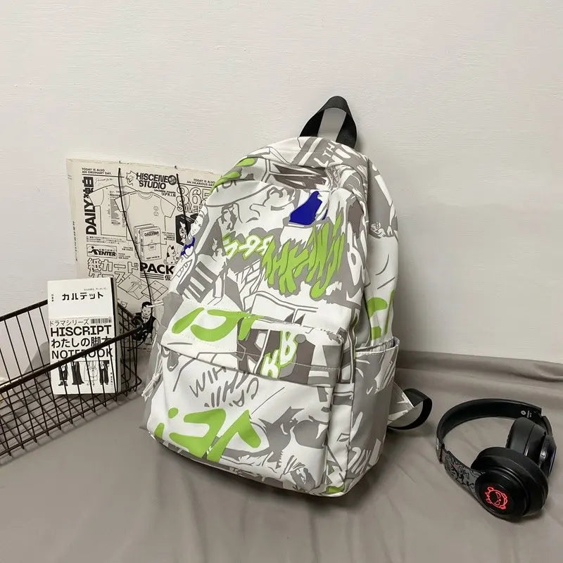Graffiti Printed Backpack - Summer Casual High School College Student