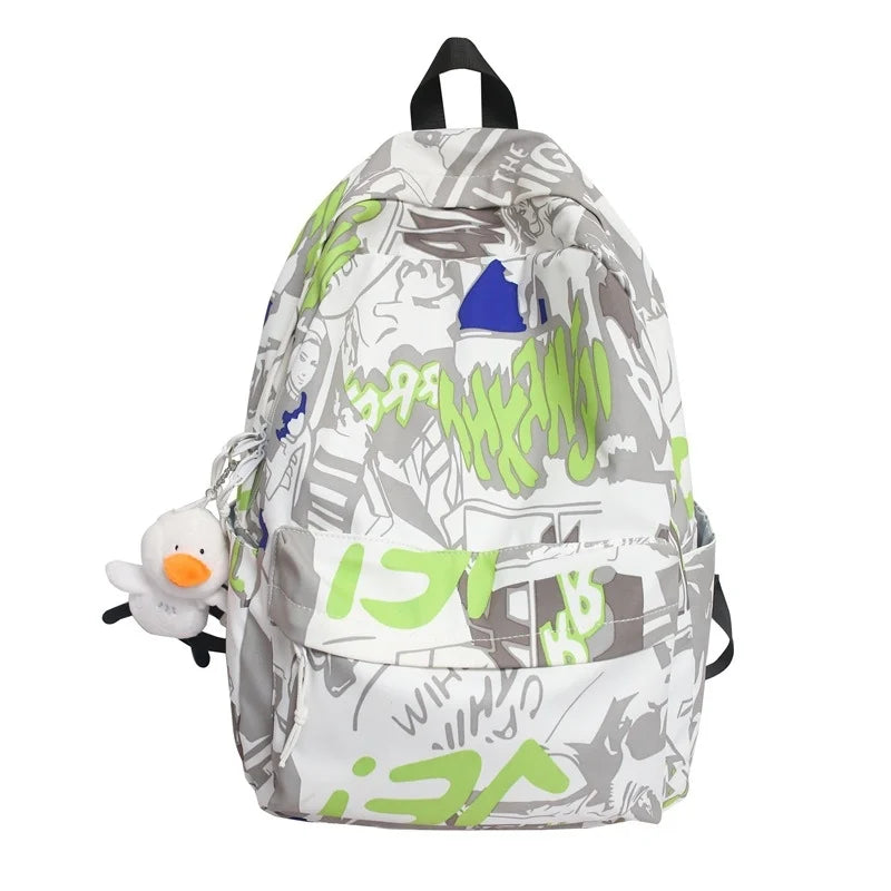 Graffiti Printed Backpack - Summer Casual High School College Student