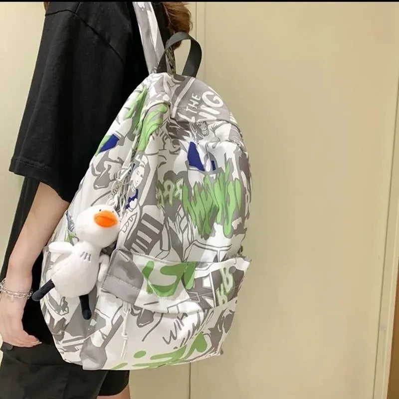 Graffiti Printed Backpack - Summer Casual High School College Student