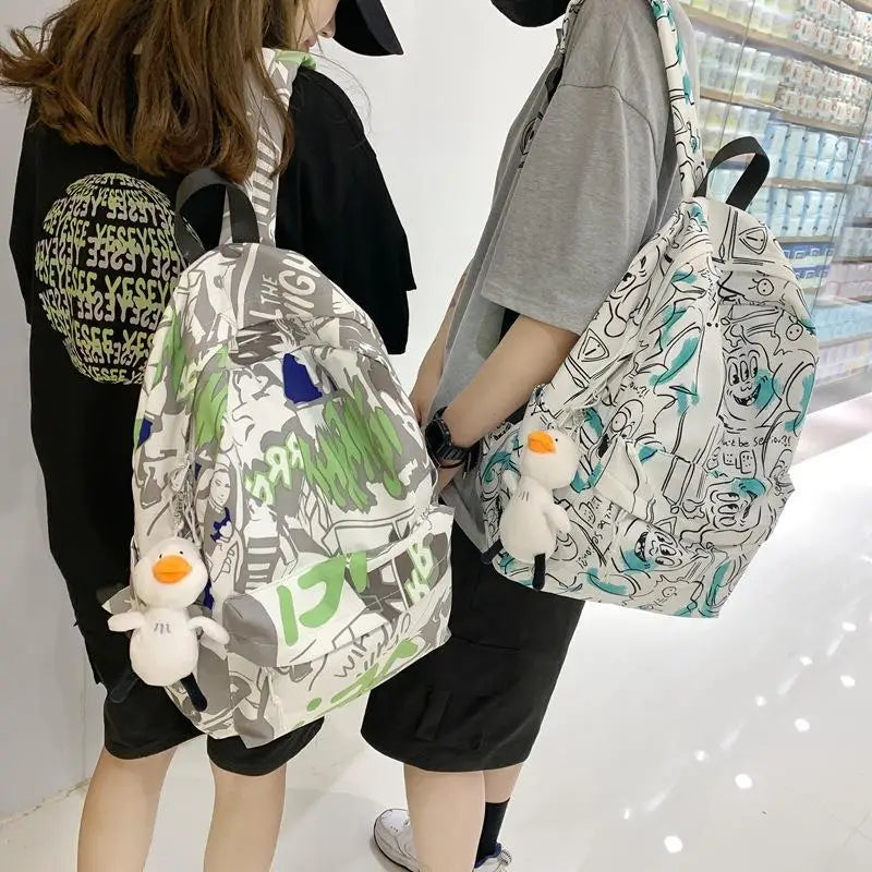 Graffiti Printed Backpack - Summer Casual High School College Student