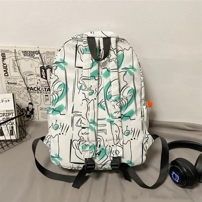 Graffiti Printed Backpack - Summer Casual High School College Student