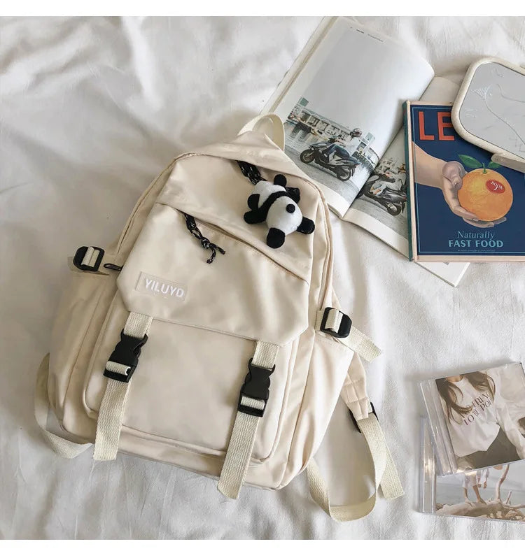 Panda Badges Backpack Women School Bag Teenage Shoulder Bag